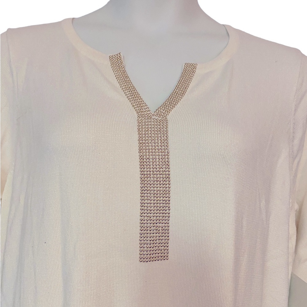 Ashro Light Sweater Dress Bead Studded Midi Long Sleeve Office Party Ivory White - Picture 7 of 12